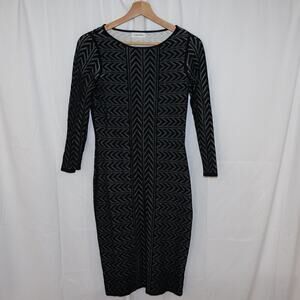Calvin Klein Knit Sheath Dress Black White Size Small Three Quarter Sleeve